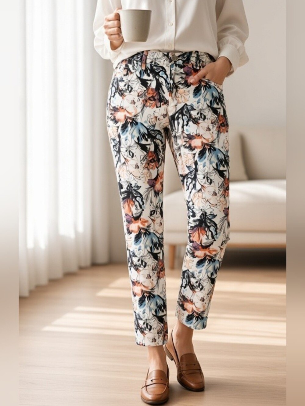 Gloria Vanderbilt Amanda Women’s Size 10 Floral Capri Pants High Rise Cropped. B